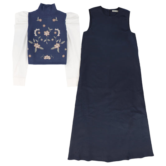 VALENTINA BLUE EMBROIDERED TURTLENECK VEST DRESS