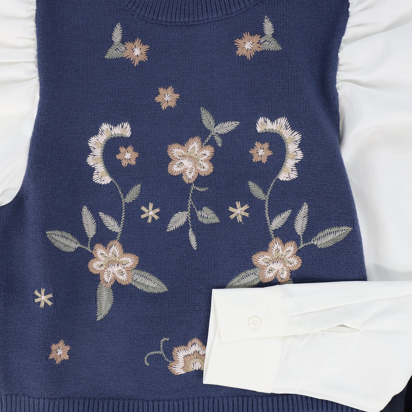 VALENTINA BLUE EMBROIDERED TURTLENECK VEST DRESS
