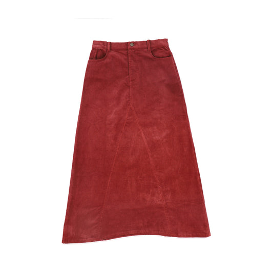 VIBE WINE CORDUROY FRINGE HEM SKIRT