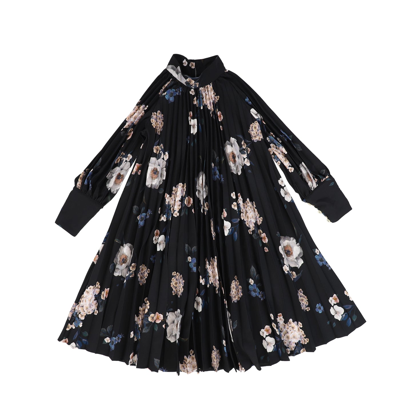 CHRISTINA ROHDE BLUE FLORAL PLEAT DRESS
