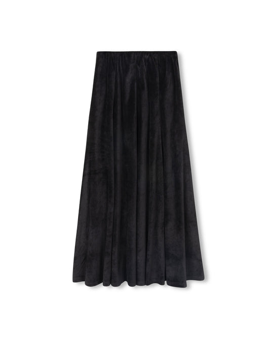 VIBE BLACK VELOUR PANELED MIDI SKIRT