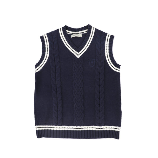 VALENTINA NAVY CABLE KNIT FLOWER VEST
