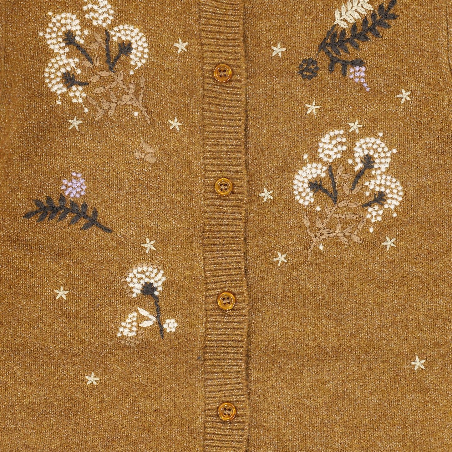 ONE CHILD CAMEL FLOWER EMBROIDERED KNIT CARDIGAN