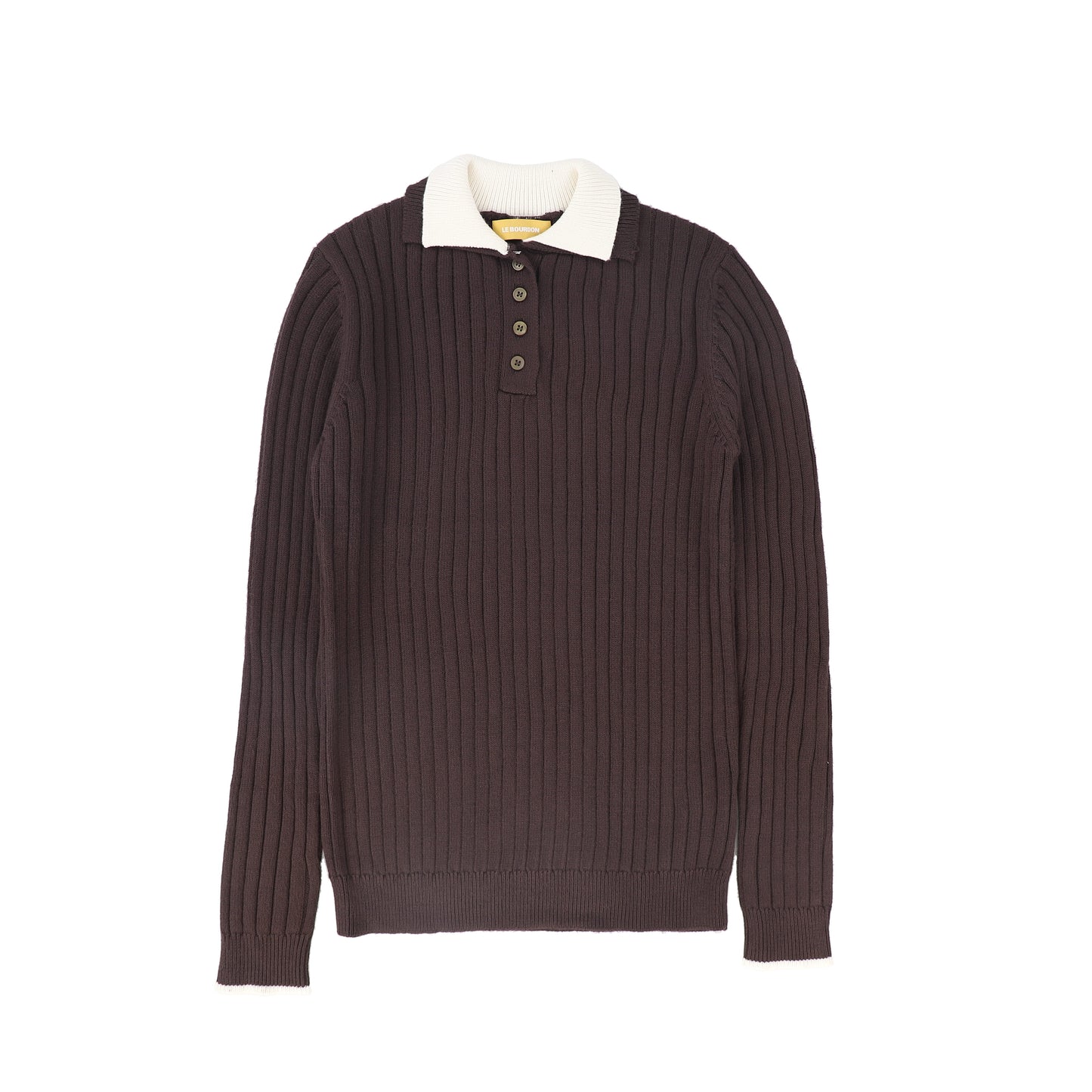 LE BOURDON BROWN WIDE RIBBED COLLAR SWEATER