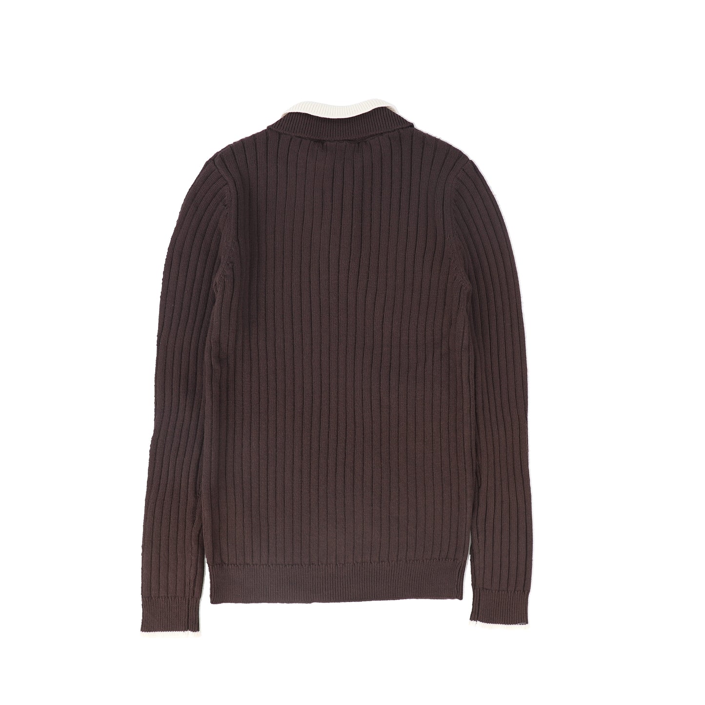 LE BOURDON BROWN WIDE RIBBED COLLAR SWEATER