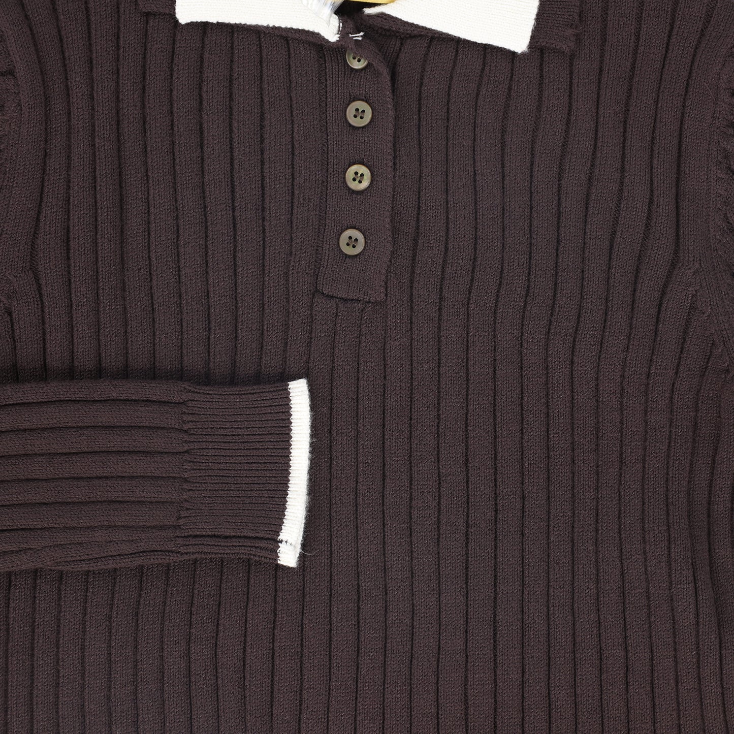 LE BOURDON BROWN WIDE RIBBED COLLAR SWEATER