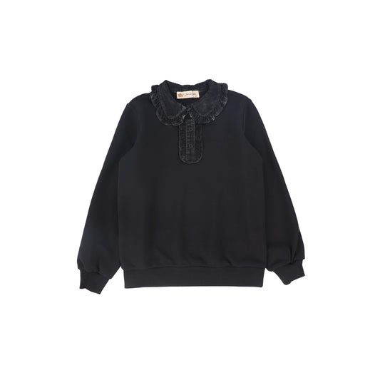 PHIL AND PHOEBE BLACK CORDUROY RUFFLE COLLAR SWEATSHIRT