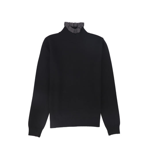 BAMBOO BLACK RUFFLE NECK SWEATER