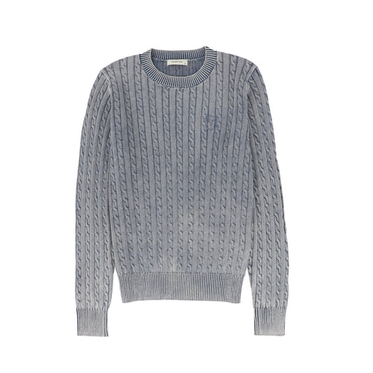 VALENTINA NAVY MINERAL WASH CABLE KNIT SWEATER
