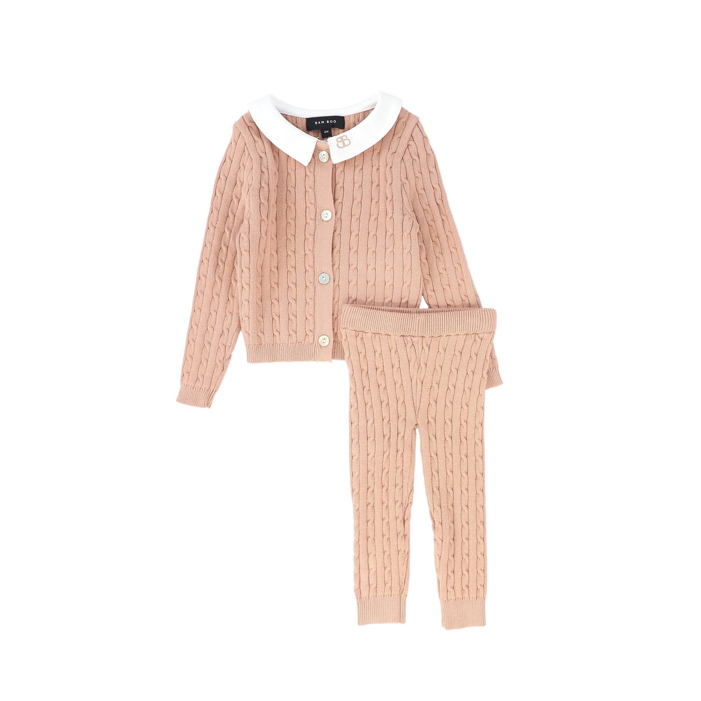 BAMBOO PINK CABLE KNIT COLLAR SET