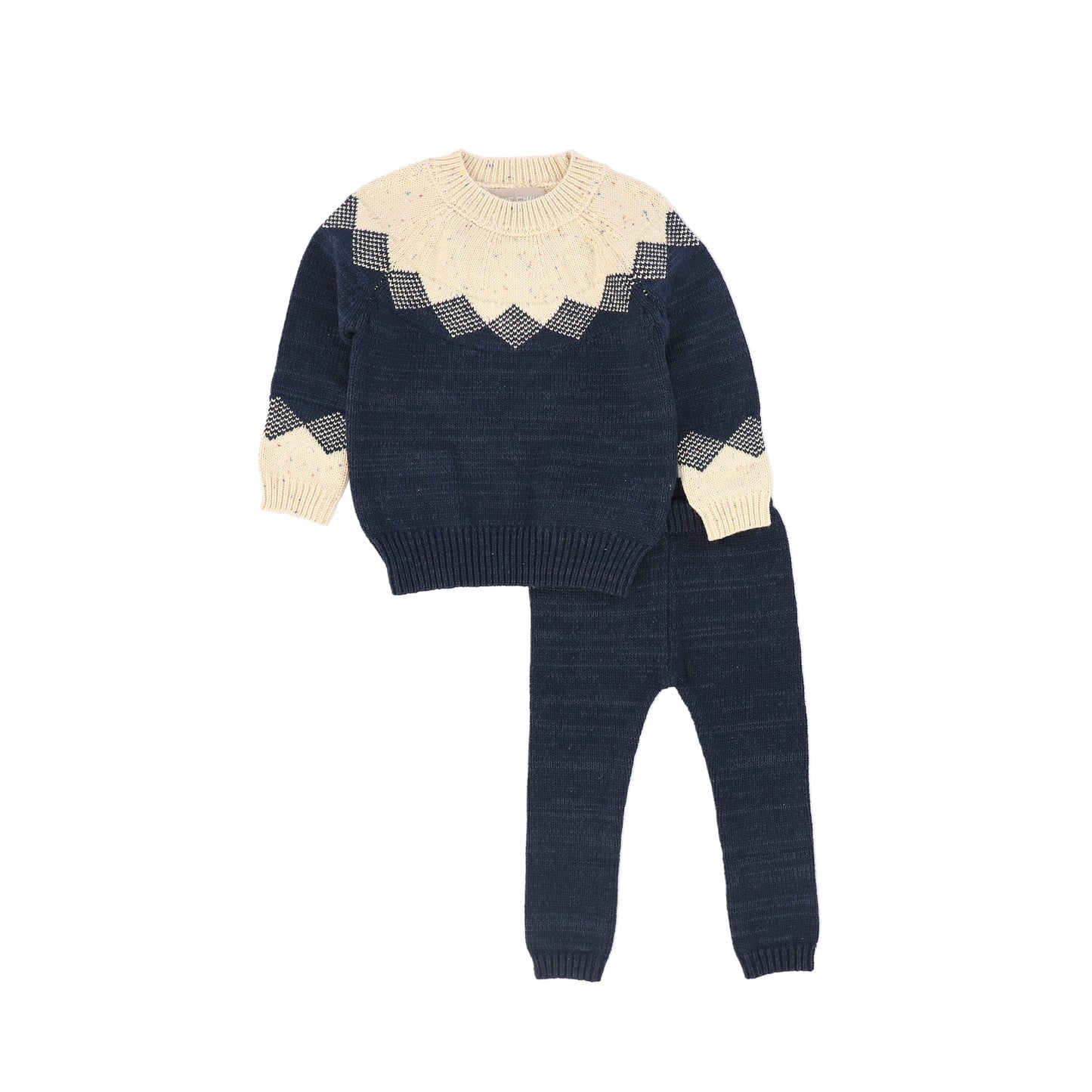ONE CHILD NAVY SPECKLED KNIT SWEATER SET