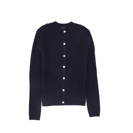 BAMBOO NAVY CABLE KNIT BUTTONED CARDIGAN