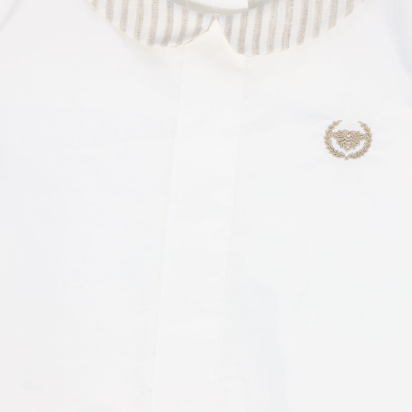 LE BOURDON WHITE/TAN LINEN COLLAR BLOUSE