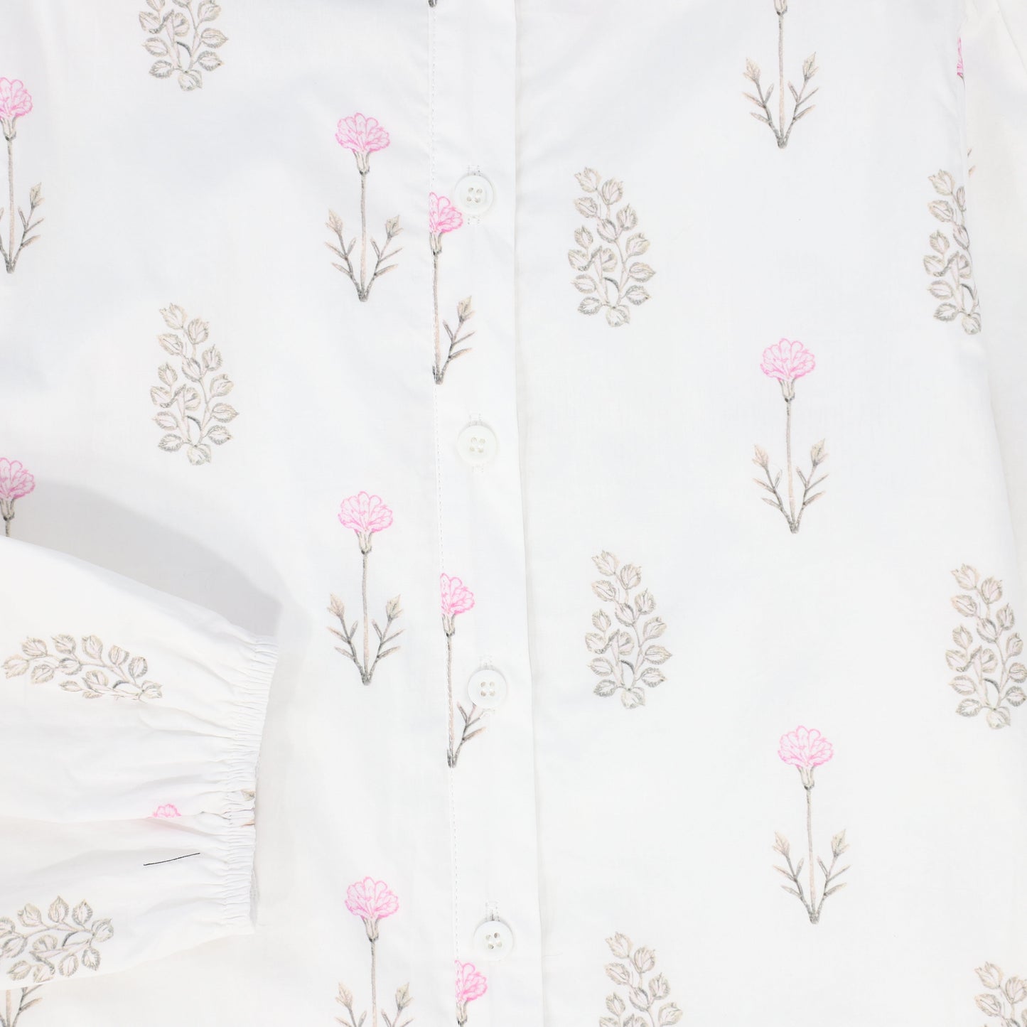 BACE COLLECTION BEIGE FLORAL SCATTERED GATHERED BLOUSE