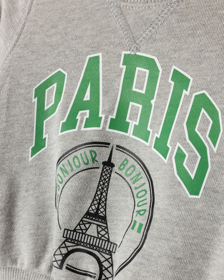 PHIL AND PHOEBE GREY/GREEN PARIS STRIPED TRIM SWEATSHIRT SET