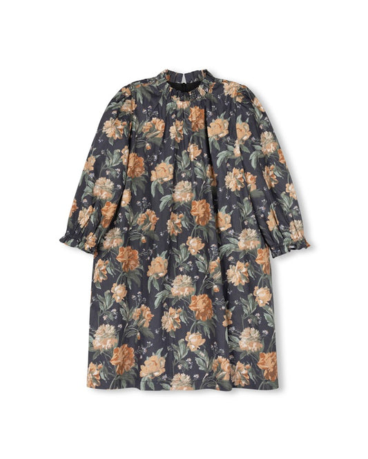 LILOU NAVY FLORAL PRINT SILK DRESS