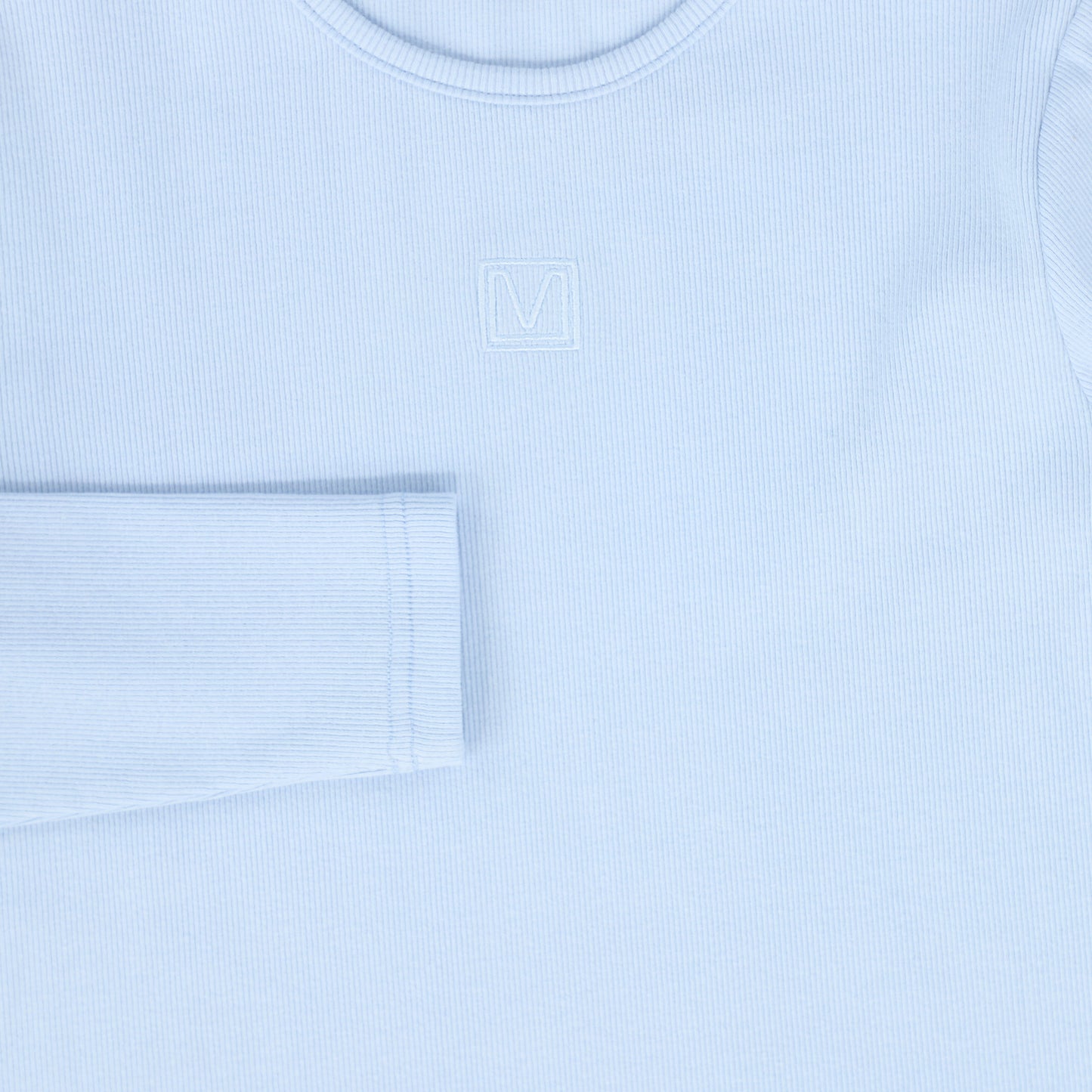 VALENTINA LIGHT BLUE RIBBED LOGO PATCH T-SHIRT