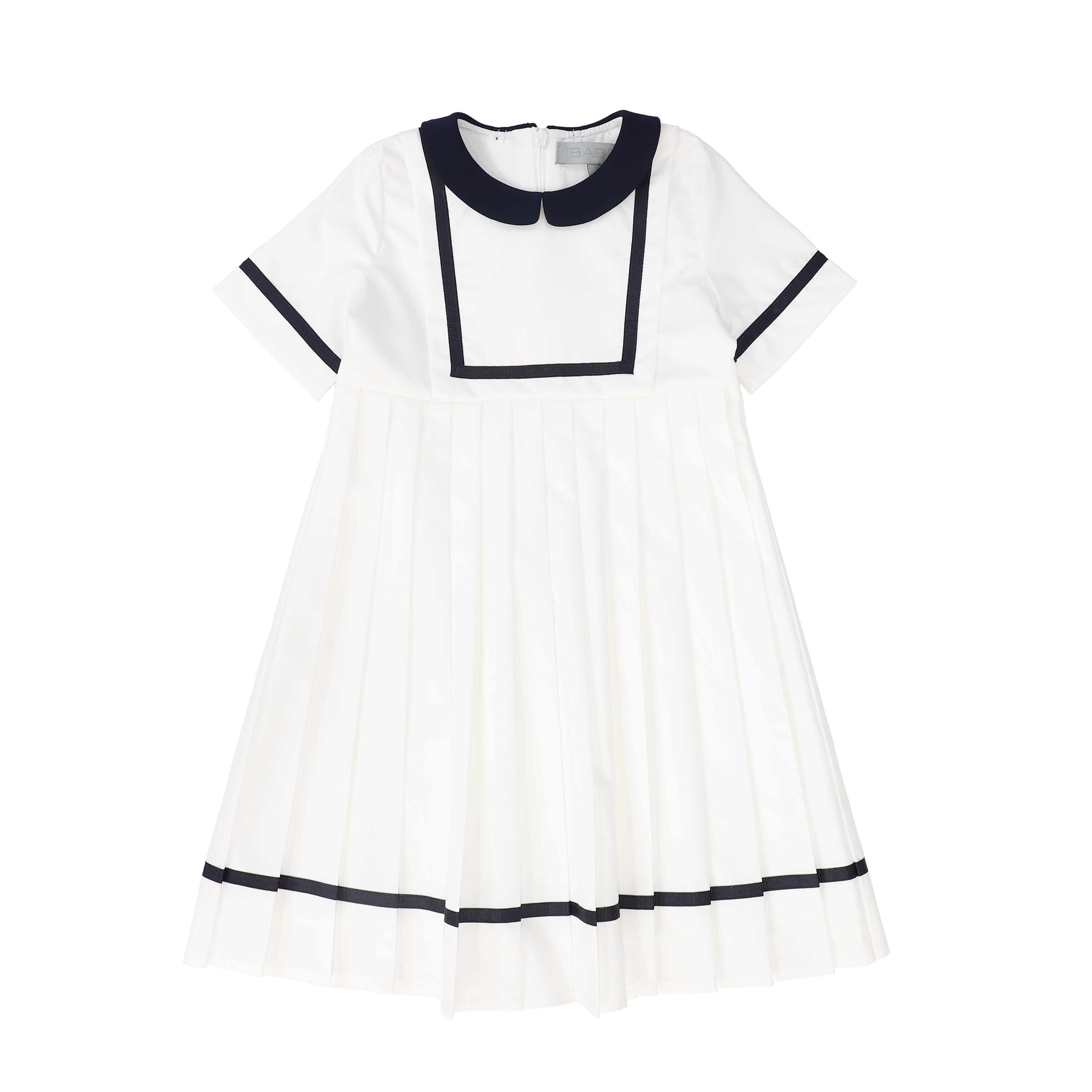 white dress with black collar BACE COLLECTION IVORY/NAVY TRIM SS [FINAL SALE] – Luibelle Strapless A Line Satin Style:DVFMR50E00 tropical vacation outfit Formal gown Wrap tape around the