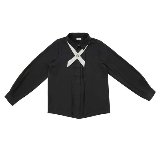 COCO BLANC BLACK FRONT PLEAT COLLAR BLOUSE