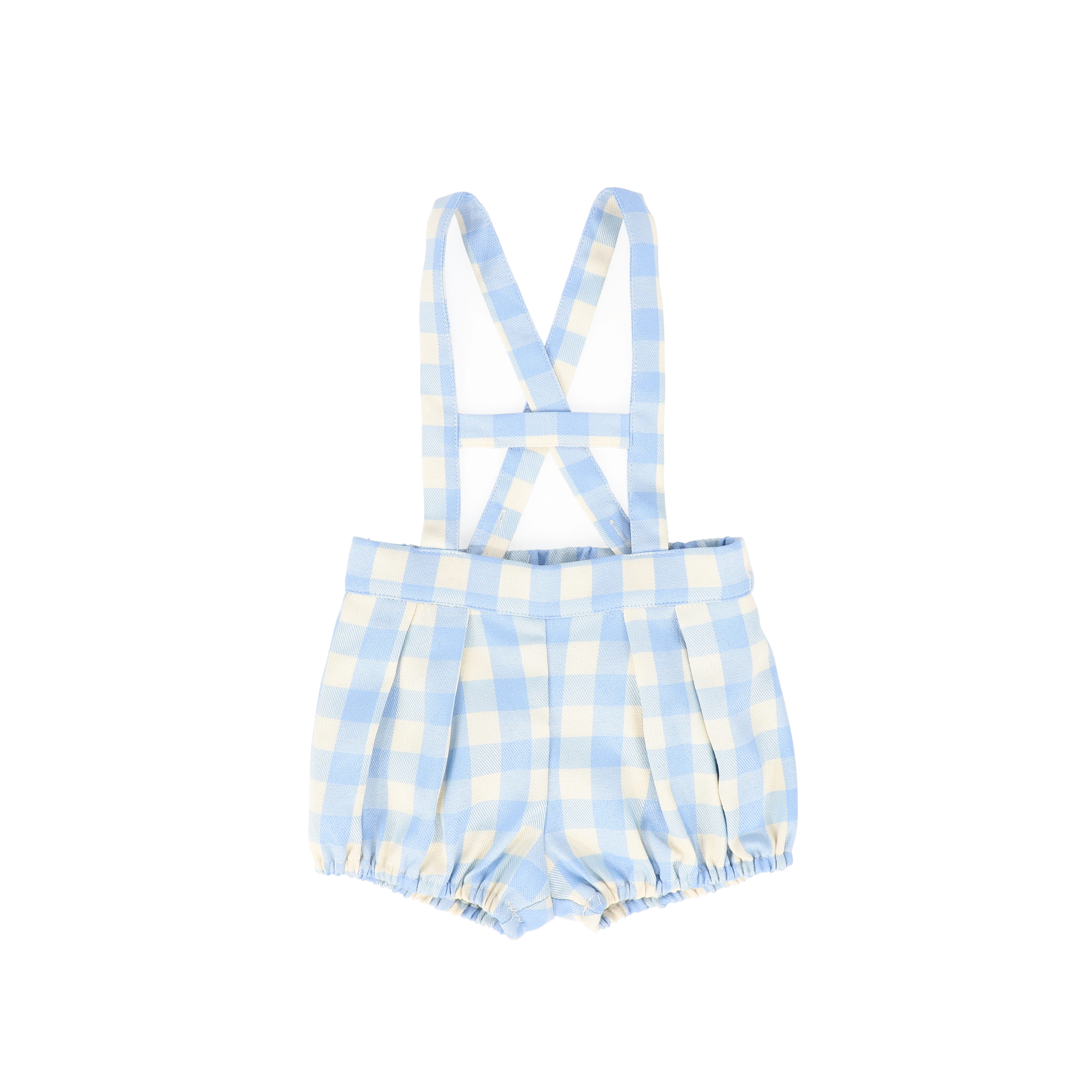 LE BOURDON LIGHT BLUE CHECKED H FRONT SUSPENDER SHORTS [FINAL SALE