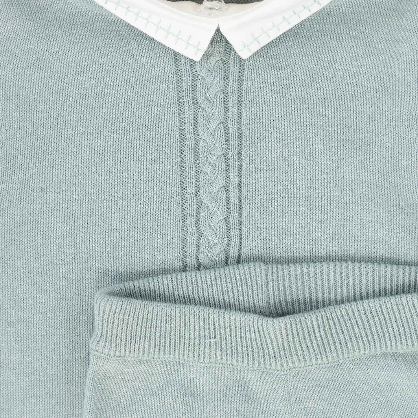LE BOURDON GREEN KNIT CABLE STRIPE COLLAR SWEATER SET
