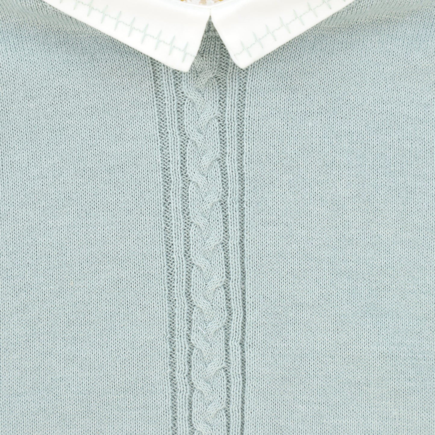 LE BOURDON GREEN KNIT CABLE STRIPE COLLAR SWEATER