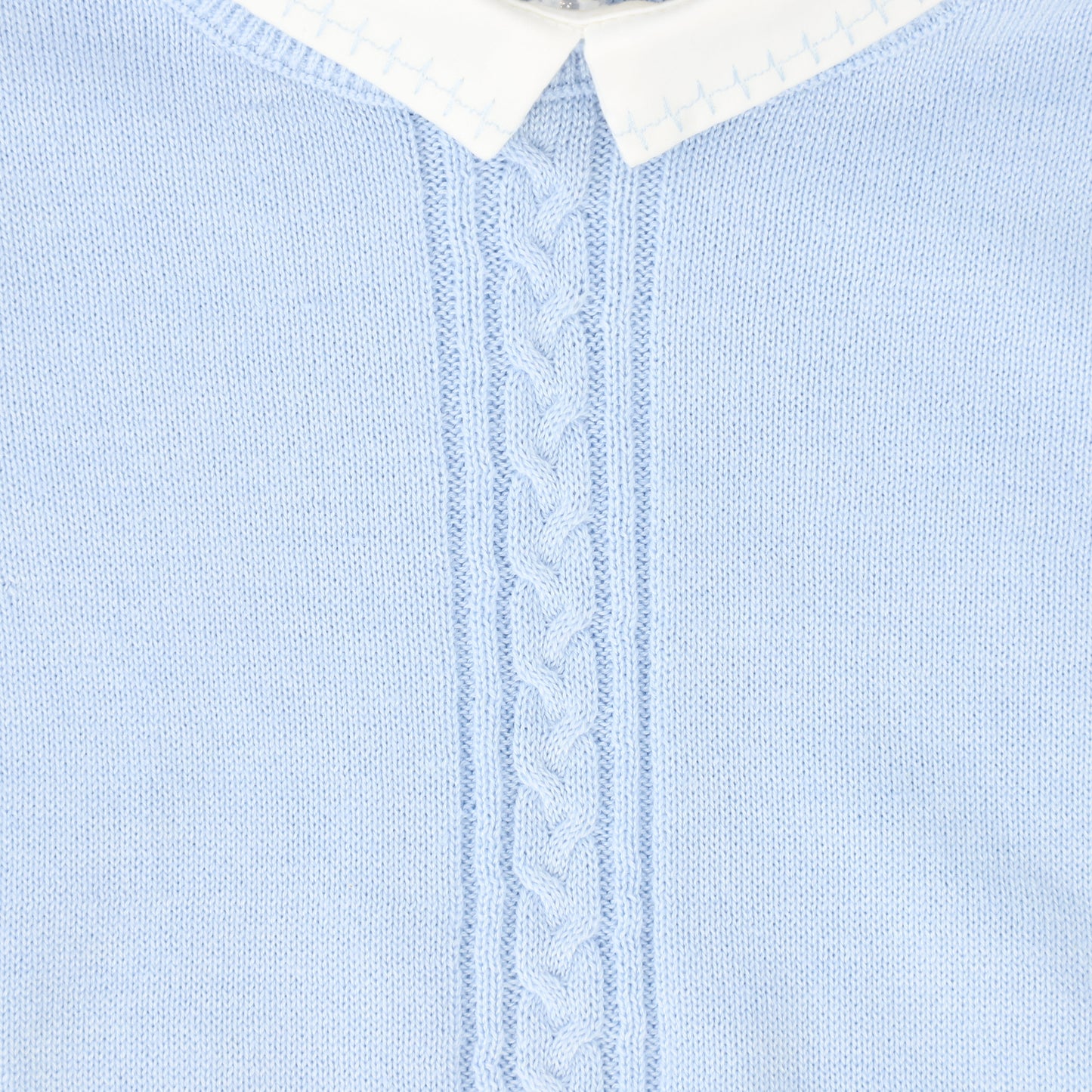 LE BOURDON BLUE KNIT CABLE STRIPE COLLAR SWEATER