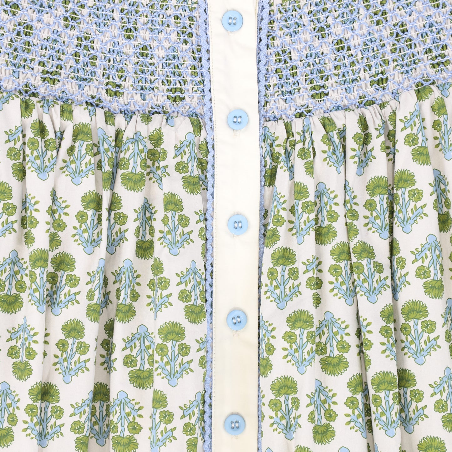 BAMBOO GREEN/BLUE FLOWER PRINT SMOCK SKIRT