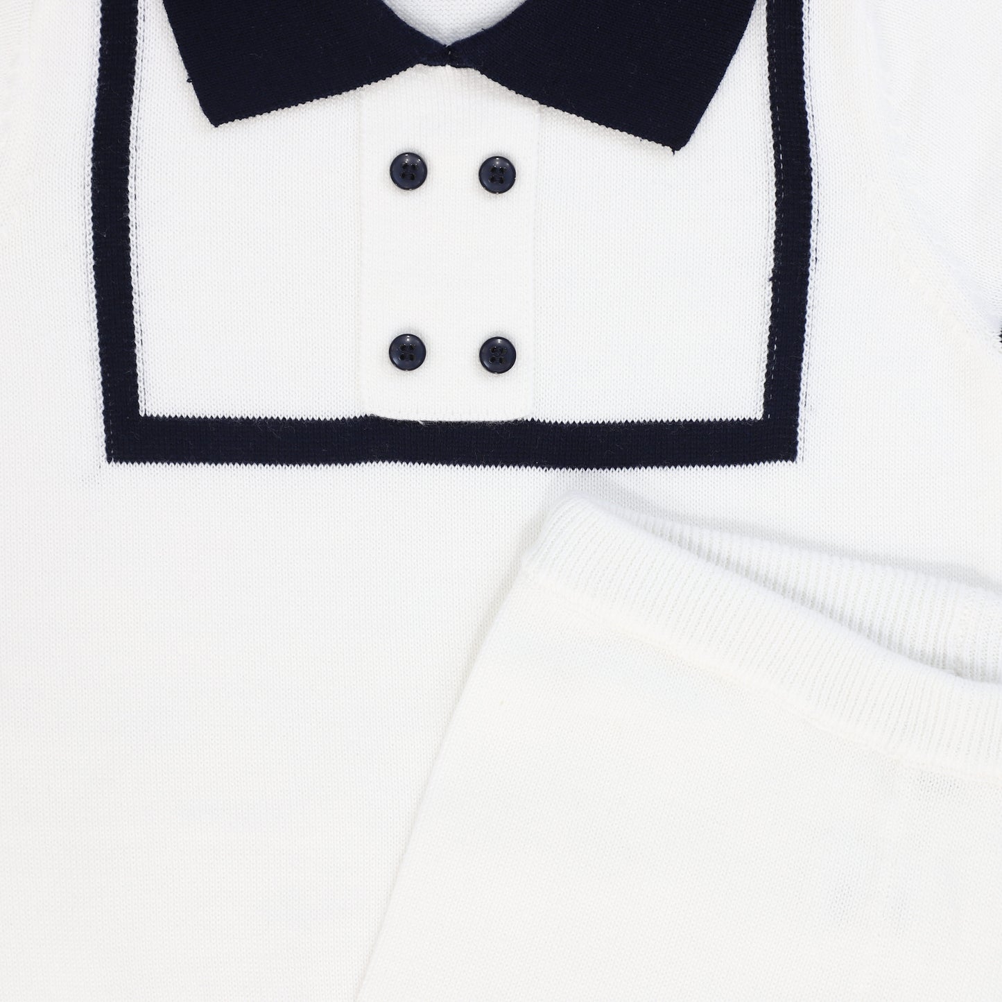 BACE COLLECTION IVORY/NAVY TRIM COLLAR SWEATER SET