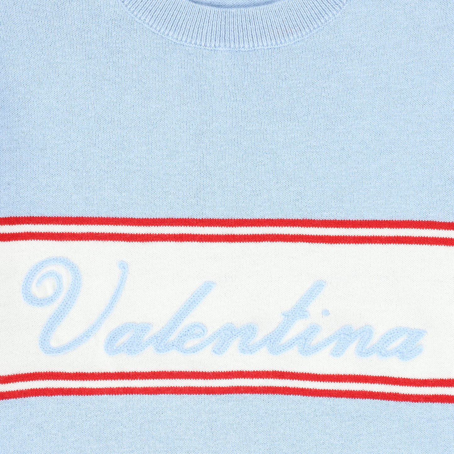 VALENTINA LIGHT BLUE WIDE STRIPE LOGO SWEATER