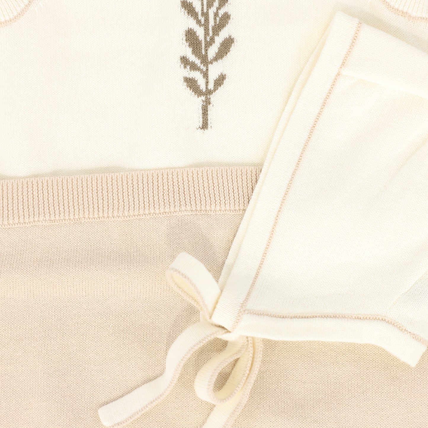 BACE COLLECTION TAN LEAF PATCH KNIT ROMPER