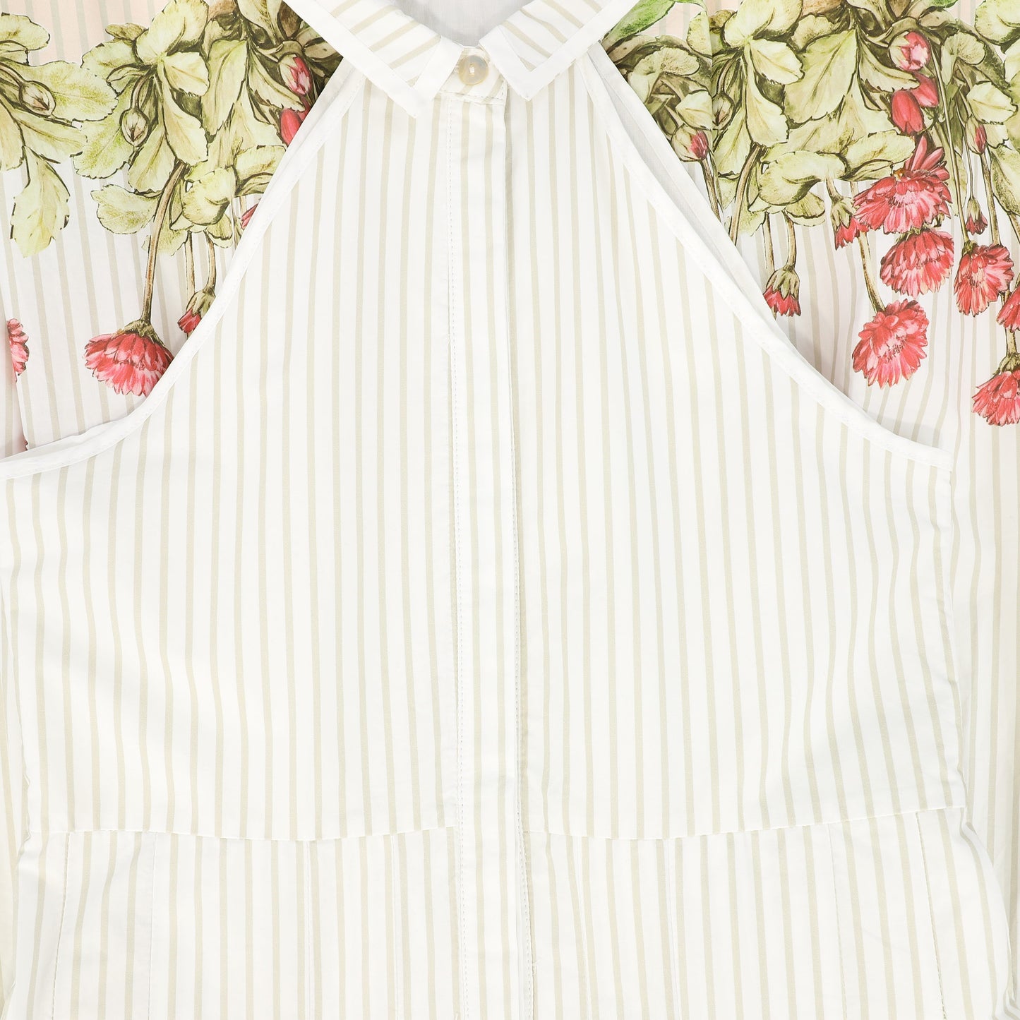 BACE COLLECTION WHITE/TAN STRIPE FLORAL COLLAR JUMPER