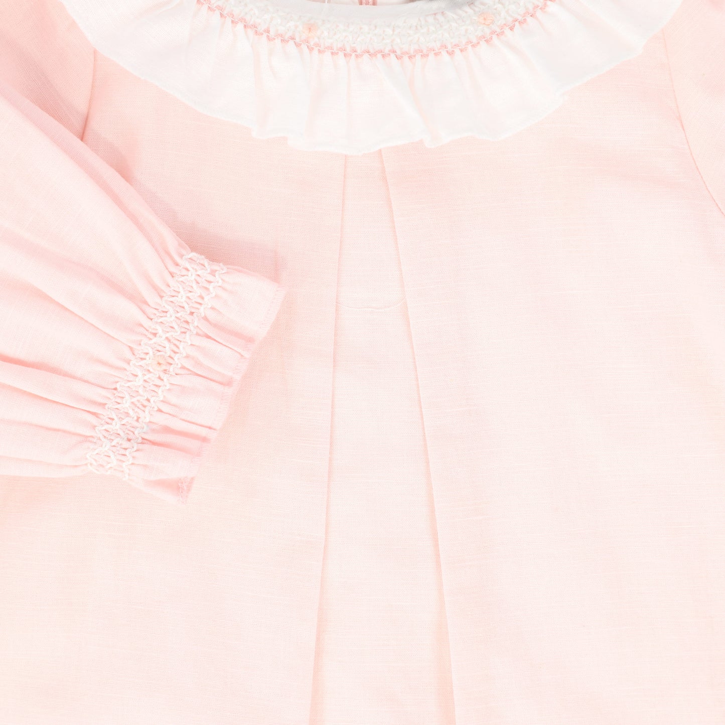 BAMBOO PINK SMOCKED RUFFLE TRIM DRESS