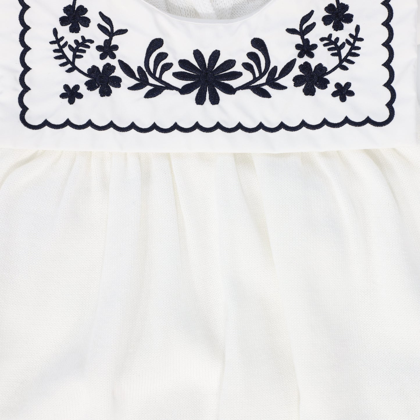 BACE COLLECTION IVORY/NAVY TRIM COLLAR SCALLOP ROMPER