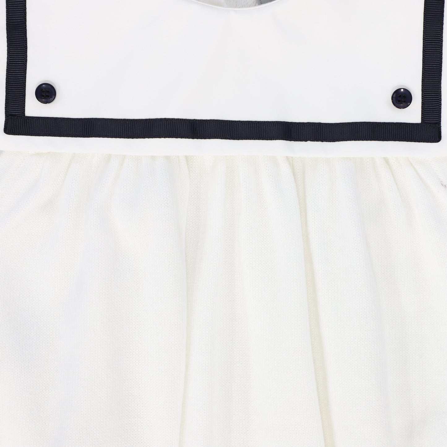 BACE COLLECTION IVORY/NAVY TRIM COLLAR BUTTON ROMPER