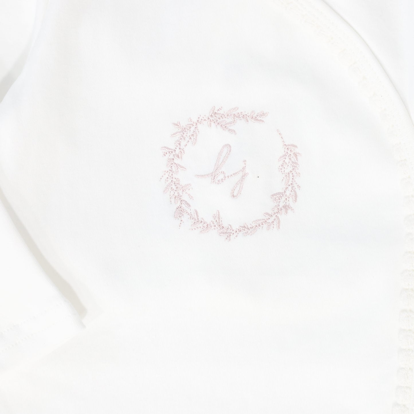 BEBE JOLEE WHITE/PINK EMBROIDERED WRAP TRIMMED FOOTIE