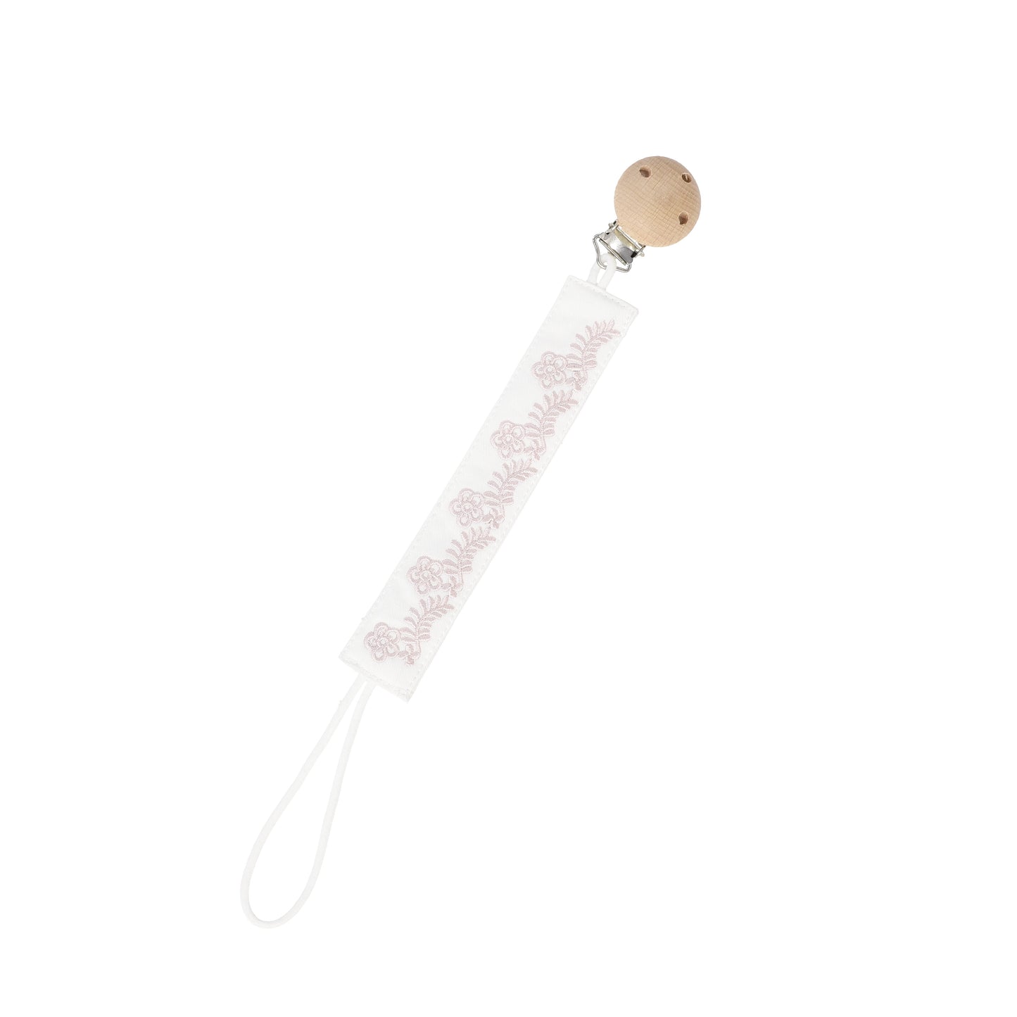 BEBE JOLEE WHITE/PINK EMBROIDERED PACIFIER CLIP