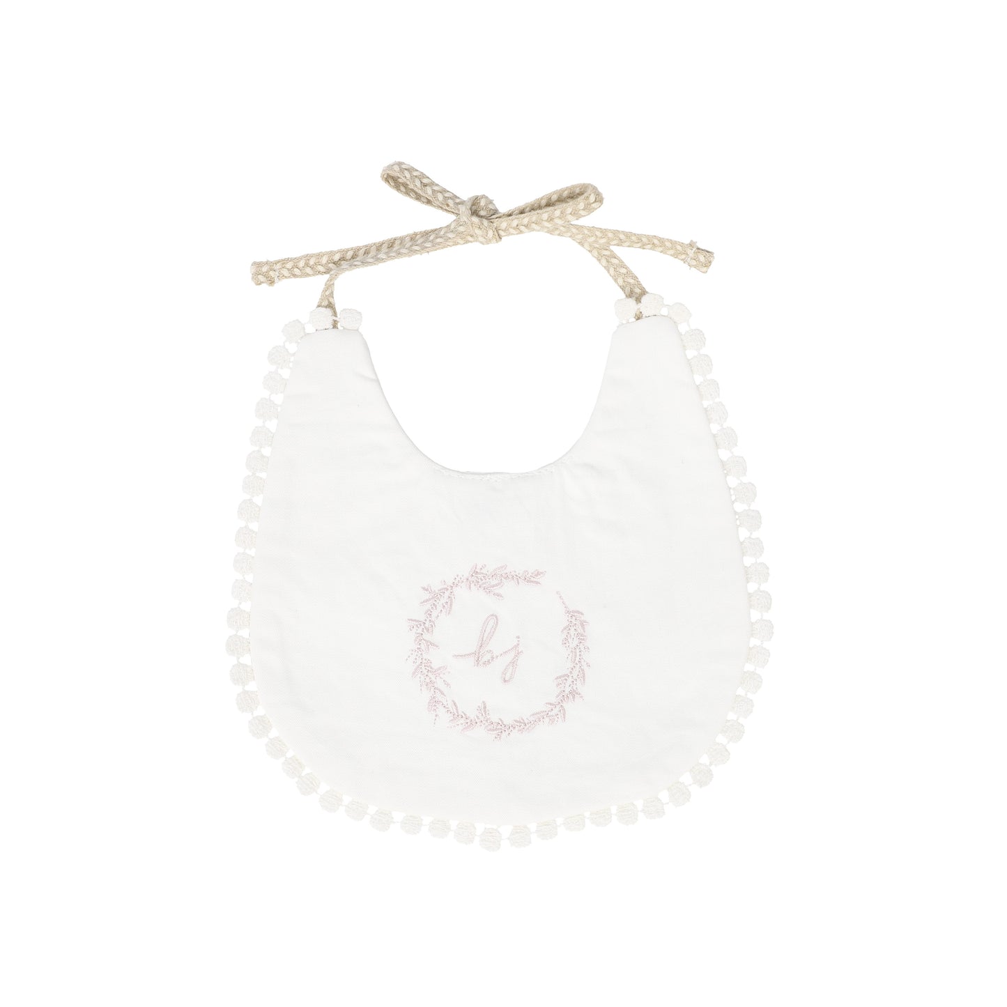BEBE JOLEE WHITE/PINK EMBROIDERED TRIMMED BIB
