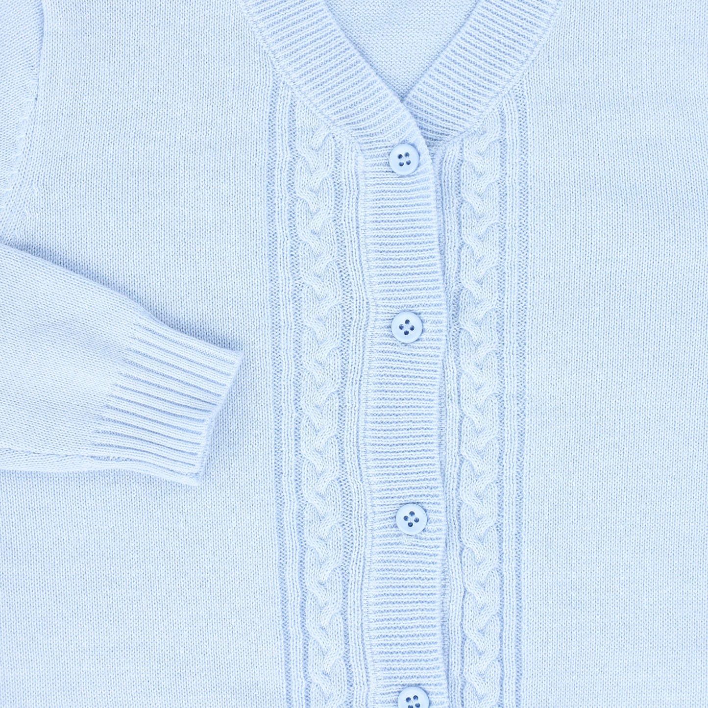 LE BOURDON BLUE KNIT CABLE STRIPE COLLAR CARDIGAN