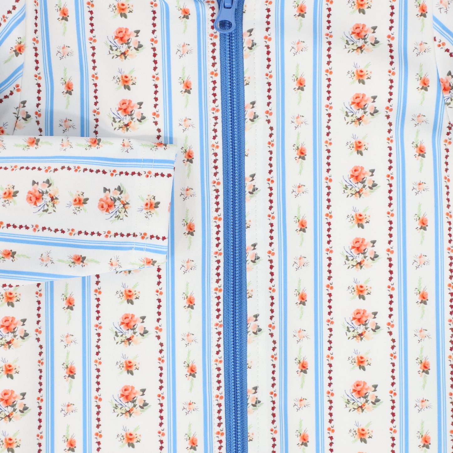 WATER CLUB BLUE FLORAL STRIPE HALF ZIP SWIMSUIT