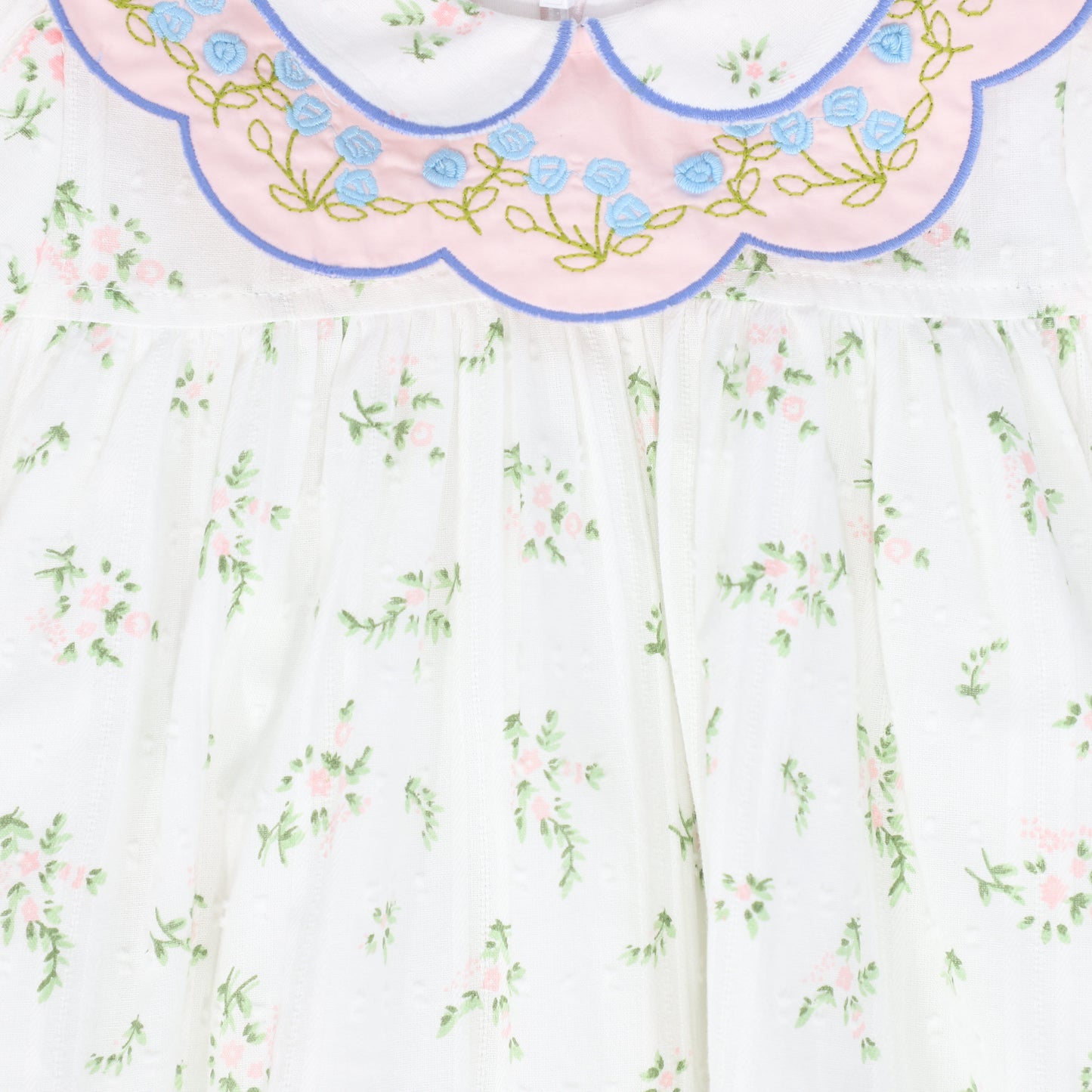 BAMBOO IVORY/GREEN FLORAL SCALLOP COLLAR DRESS