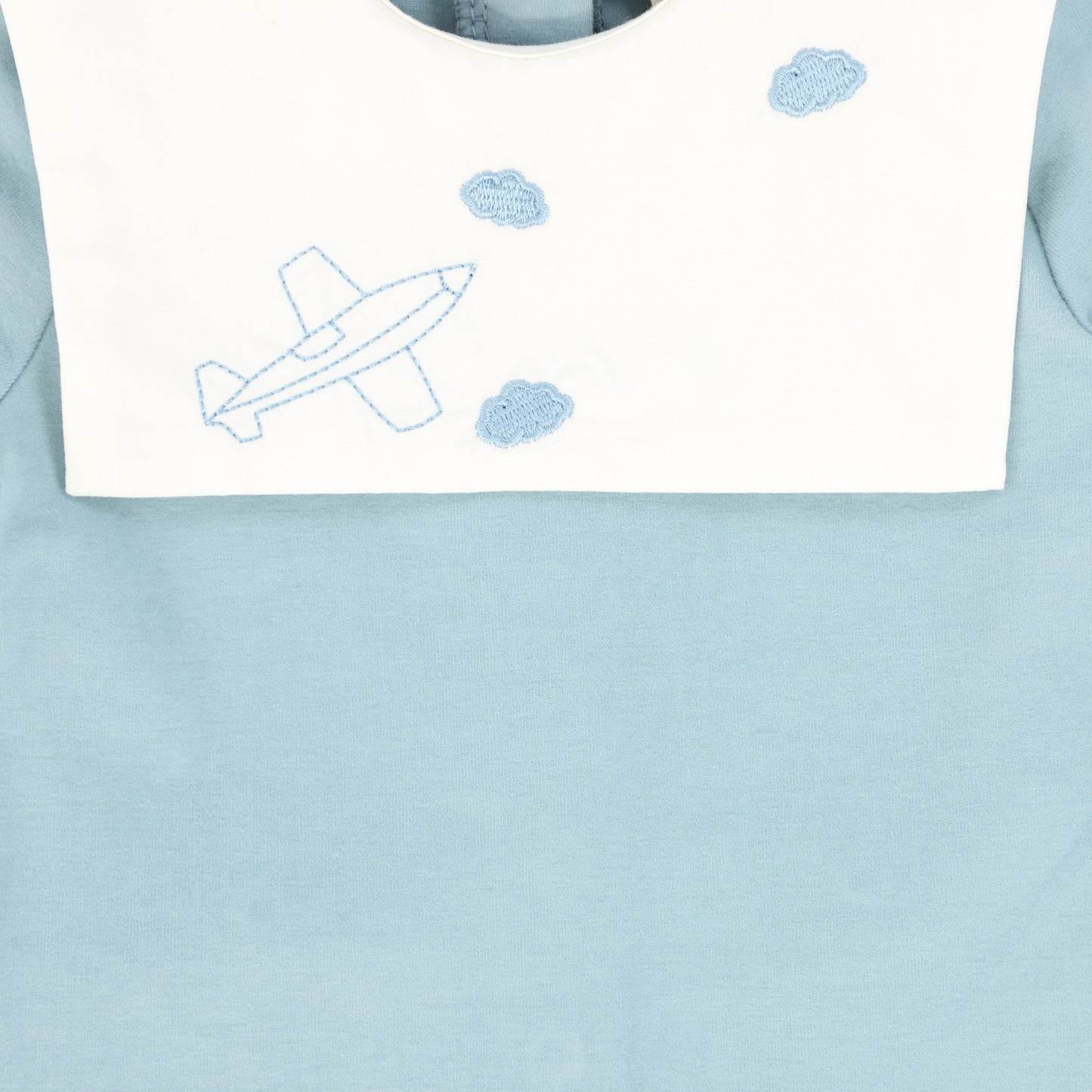BEBE JOLEE LIGHT BLUE EMBROIDERED BIB COLLAR FOOTIE