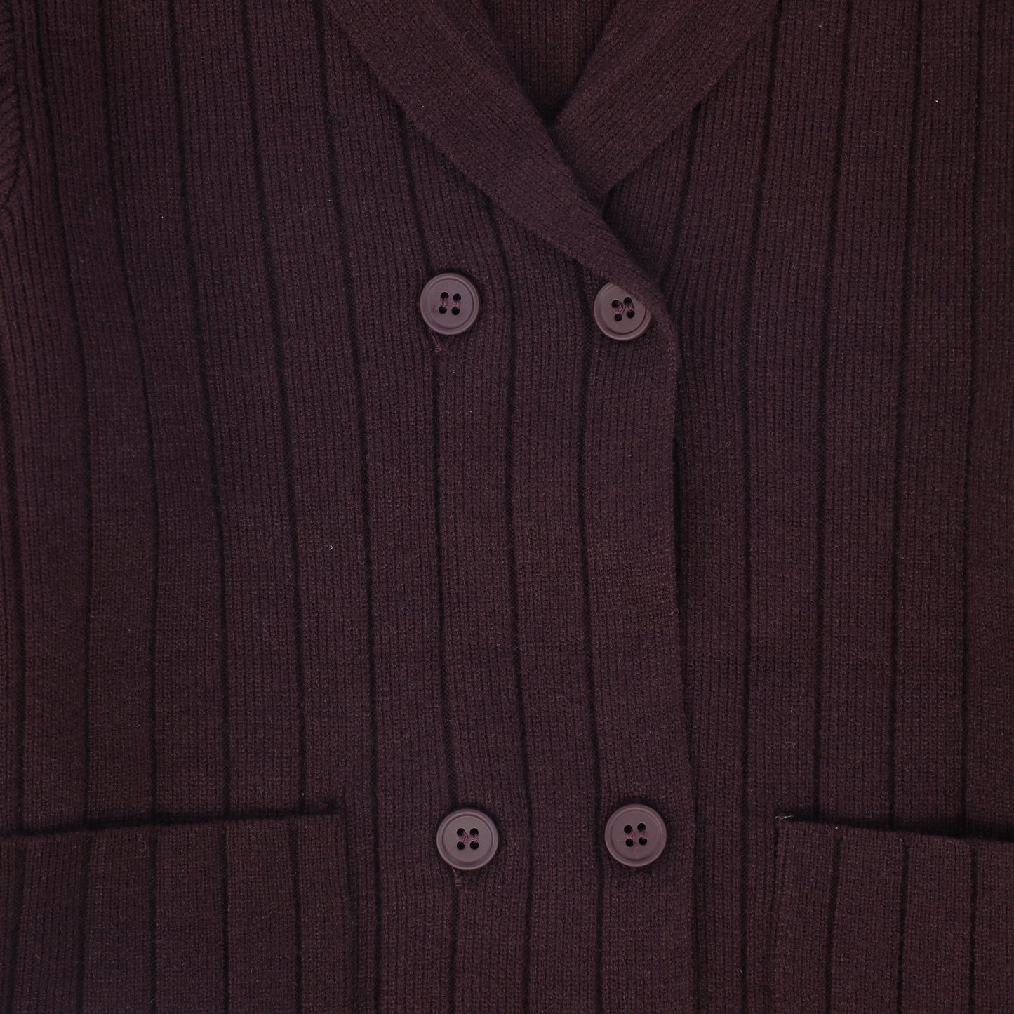 BAMBOO BURGUNDY WIDE RIBBED KNIT DOUBLE BREASTED CARDIGAN