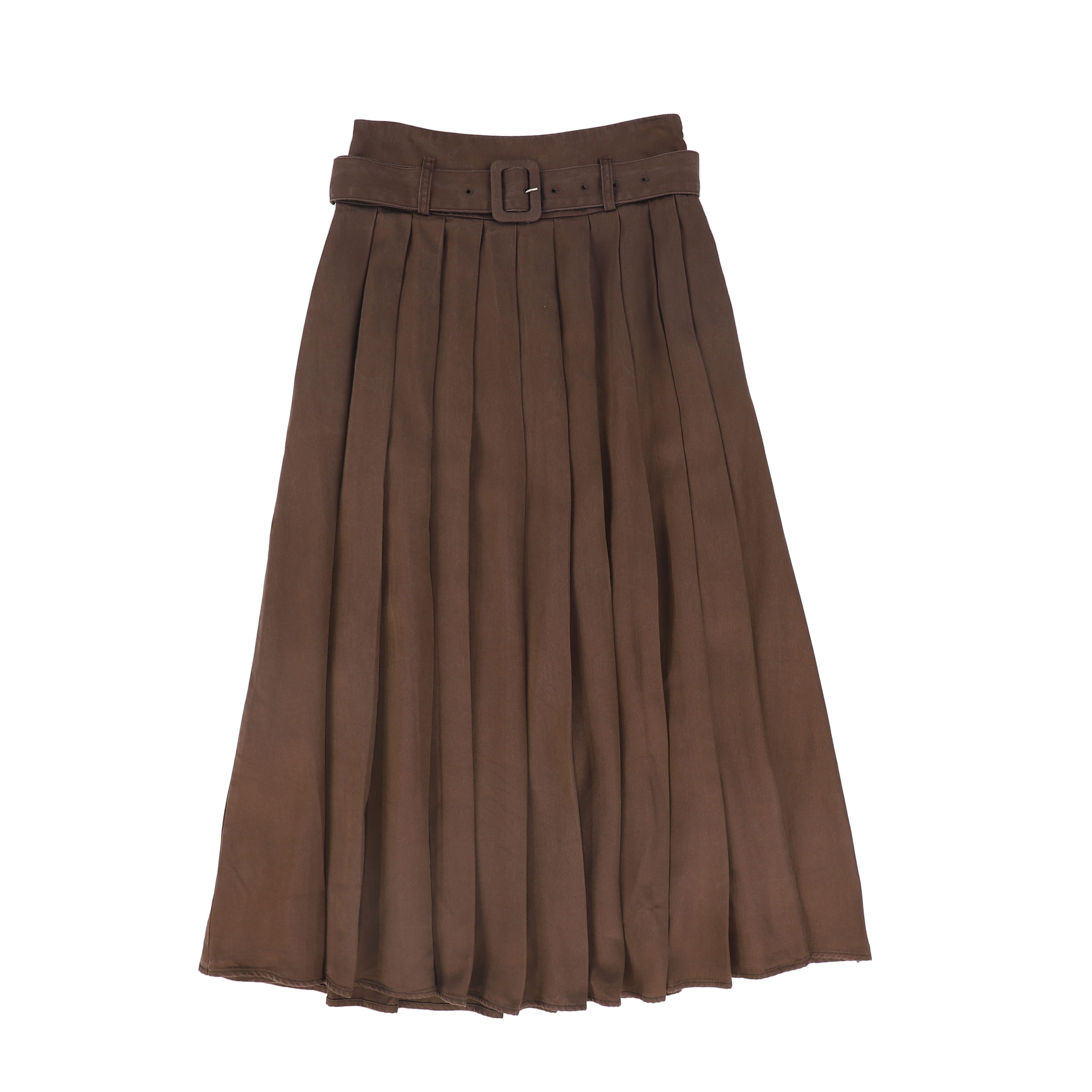 VALENTINA BROWN DENIM BUCKLE PLEATED MAXI SKIRT – Luibelle