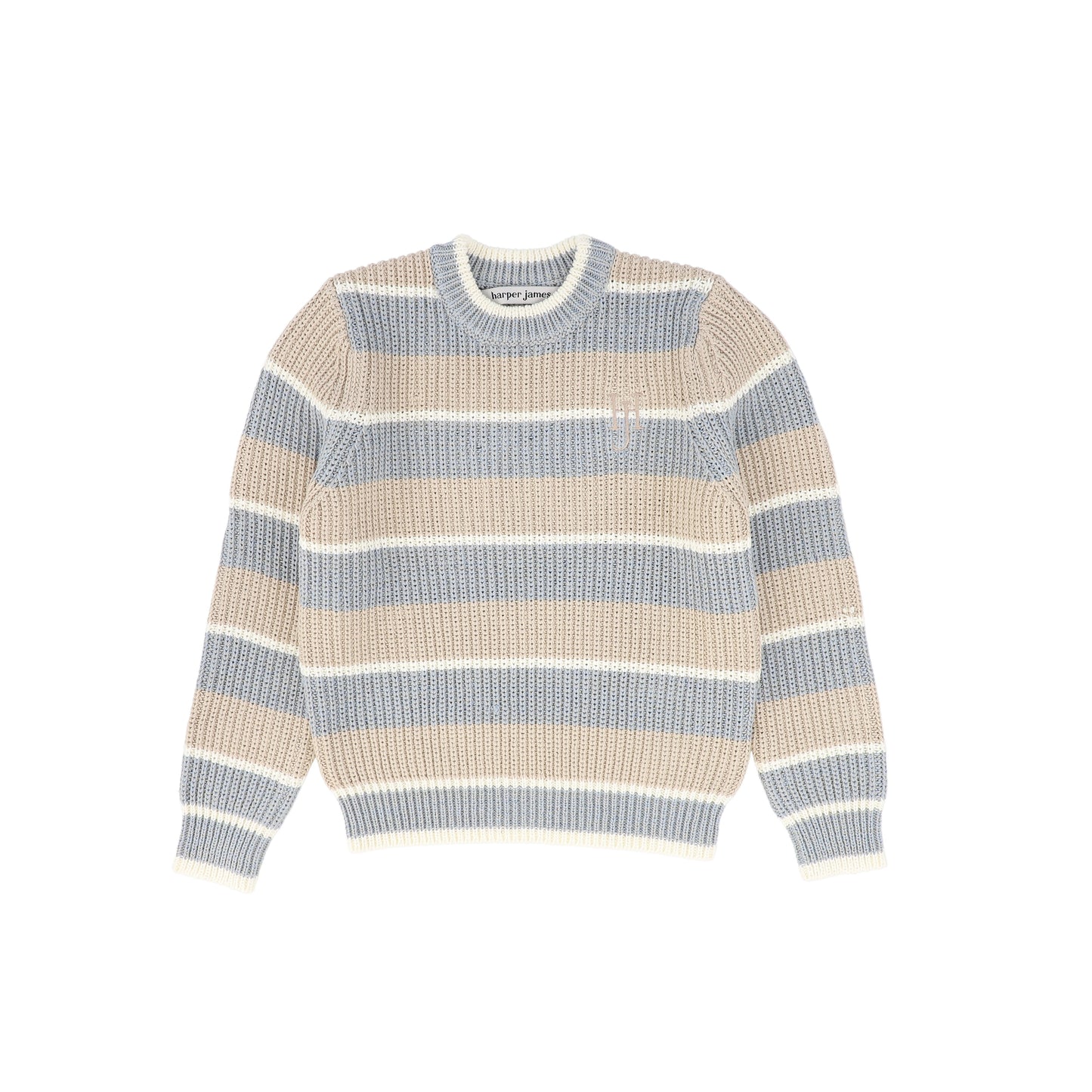 HARPER JAMES BLUE/BEIGE WIDE STRIPE CHUNKY KNIT SWEATER