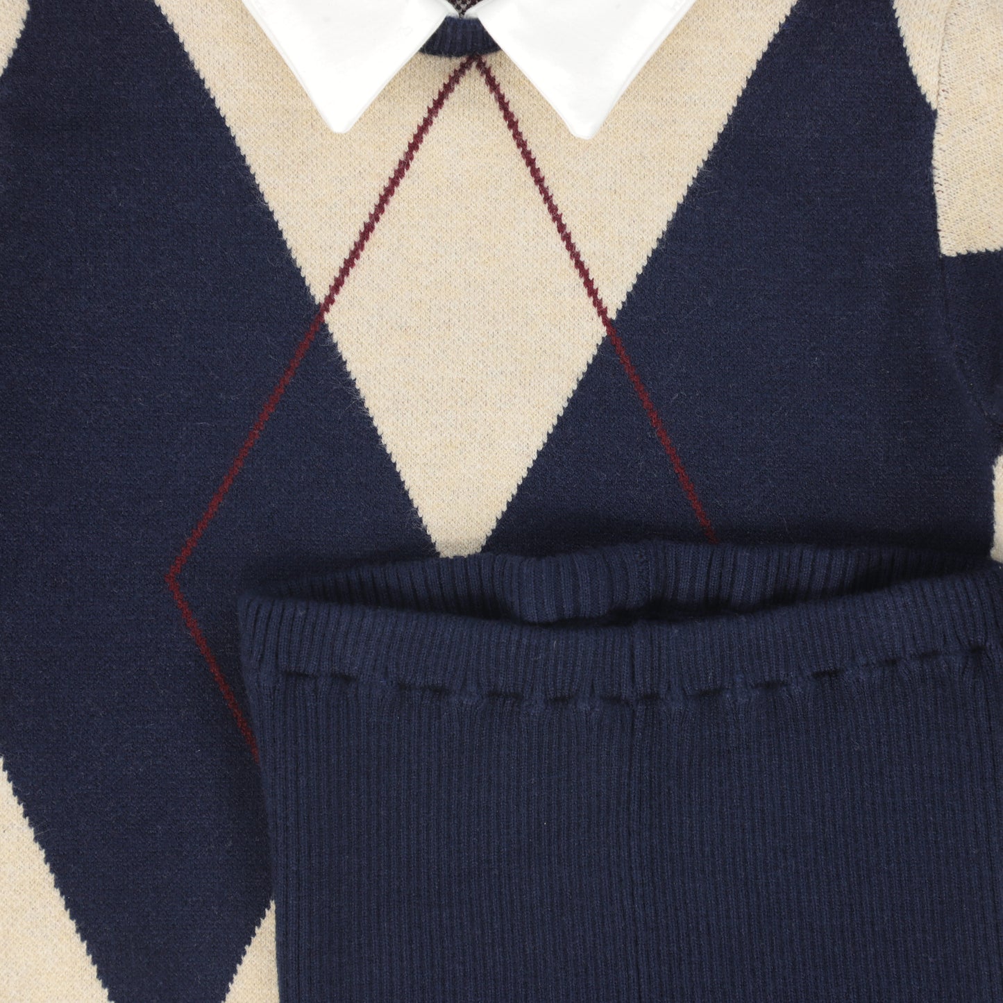 BACE COLLECTION NAVY COLLARED ARGYLE SWEATER SET