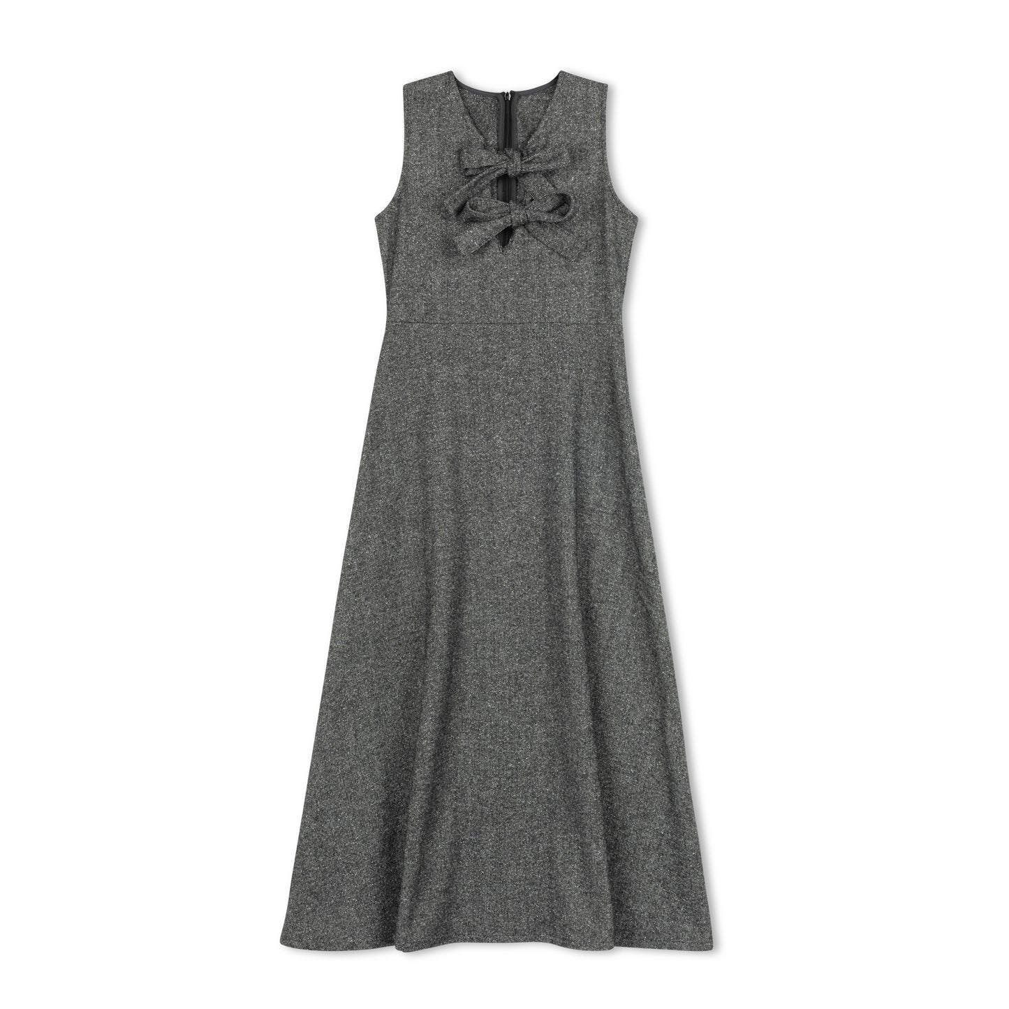 VELVETTE LABEL GREY/BLACK TEXTURED BOW MIDI JUMPER