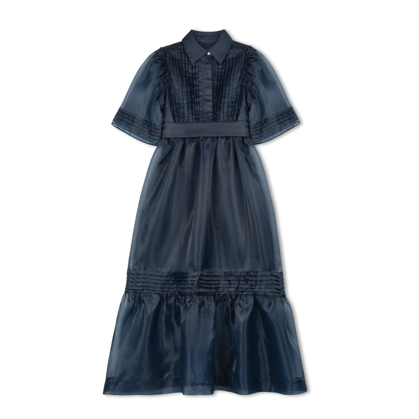VELVETTE LABEL BLUE ORGANZA PUFF SLEEVE MAXI DRESS