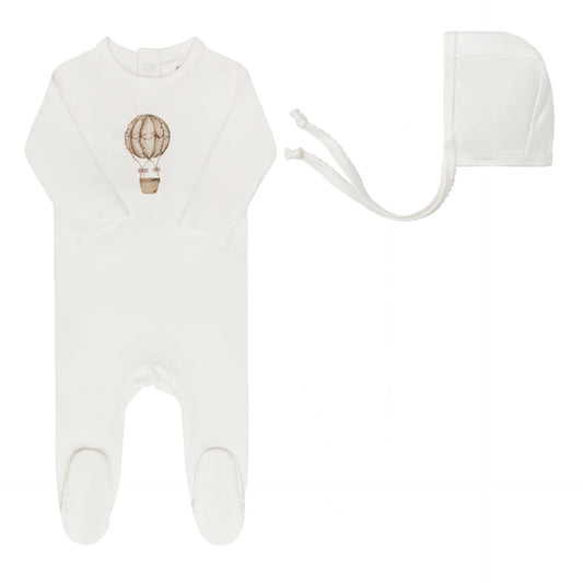 AURORA IVORY/PINK FRENCH TERRY HOT AIR BALLOON FOOTIE + BONNET