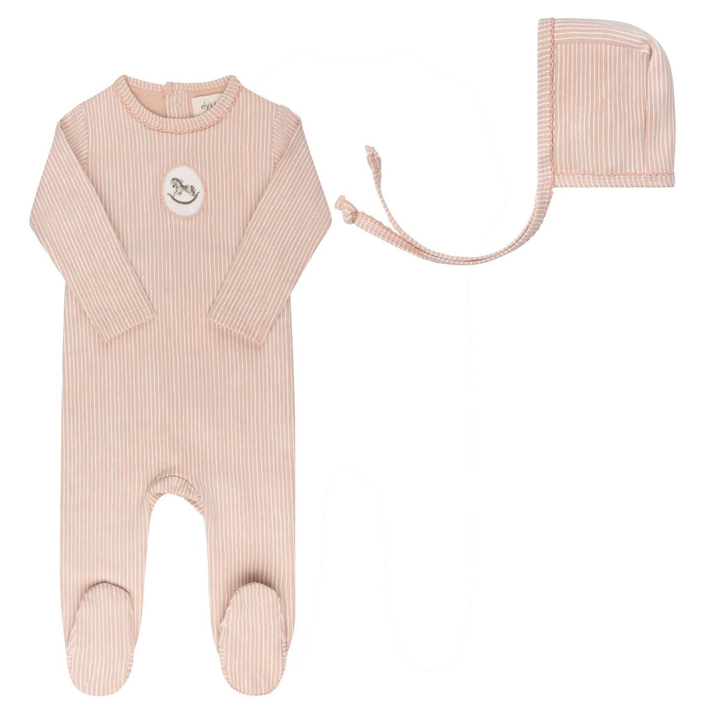 AURORA PINK ROCKING HORSE FOOTIE + BONNET